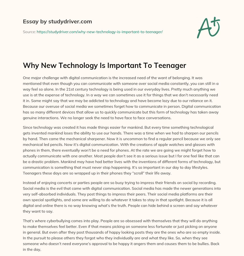 Why New Technology is Important to Teenager essay