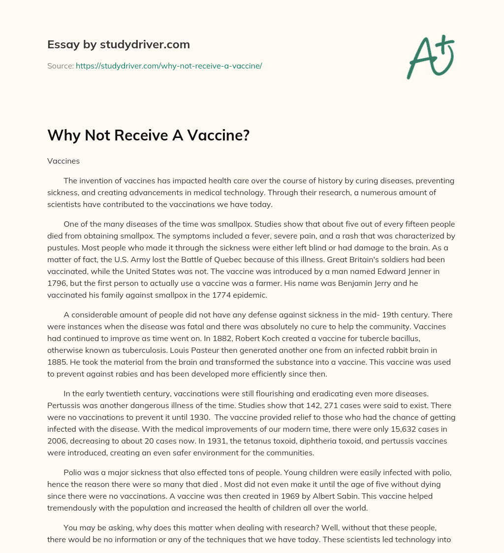 Why not Receive a Vaccine? essay