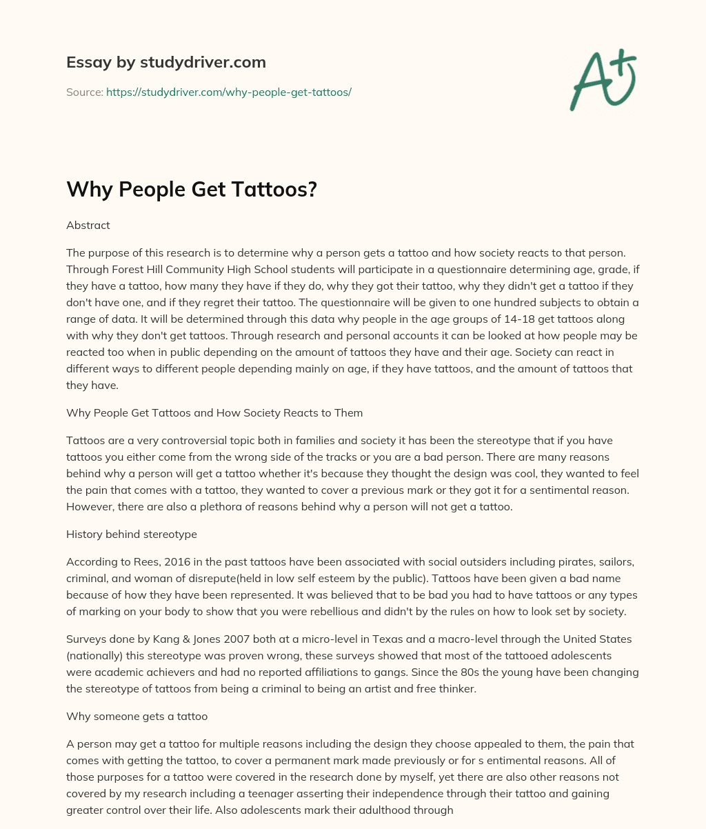 Why People Get Tattoos? essay