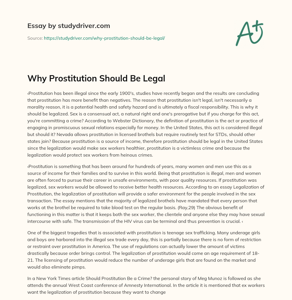 Why Prostitution should be Legal essay