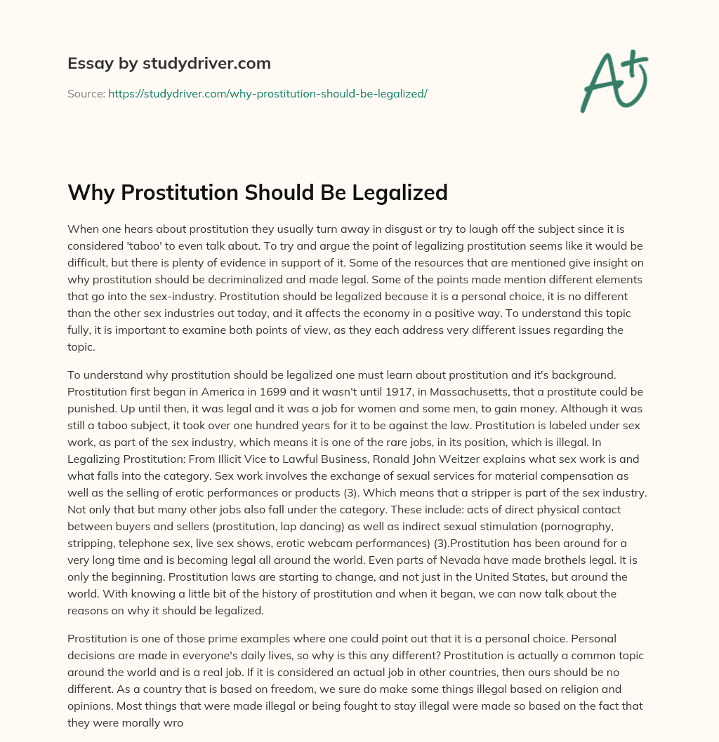 Why Prostitution should be Legalized essay