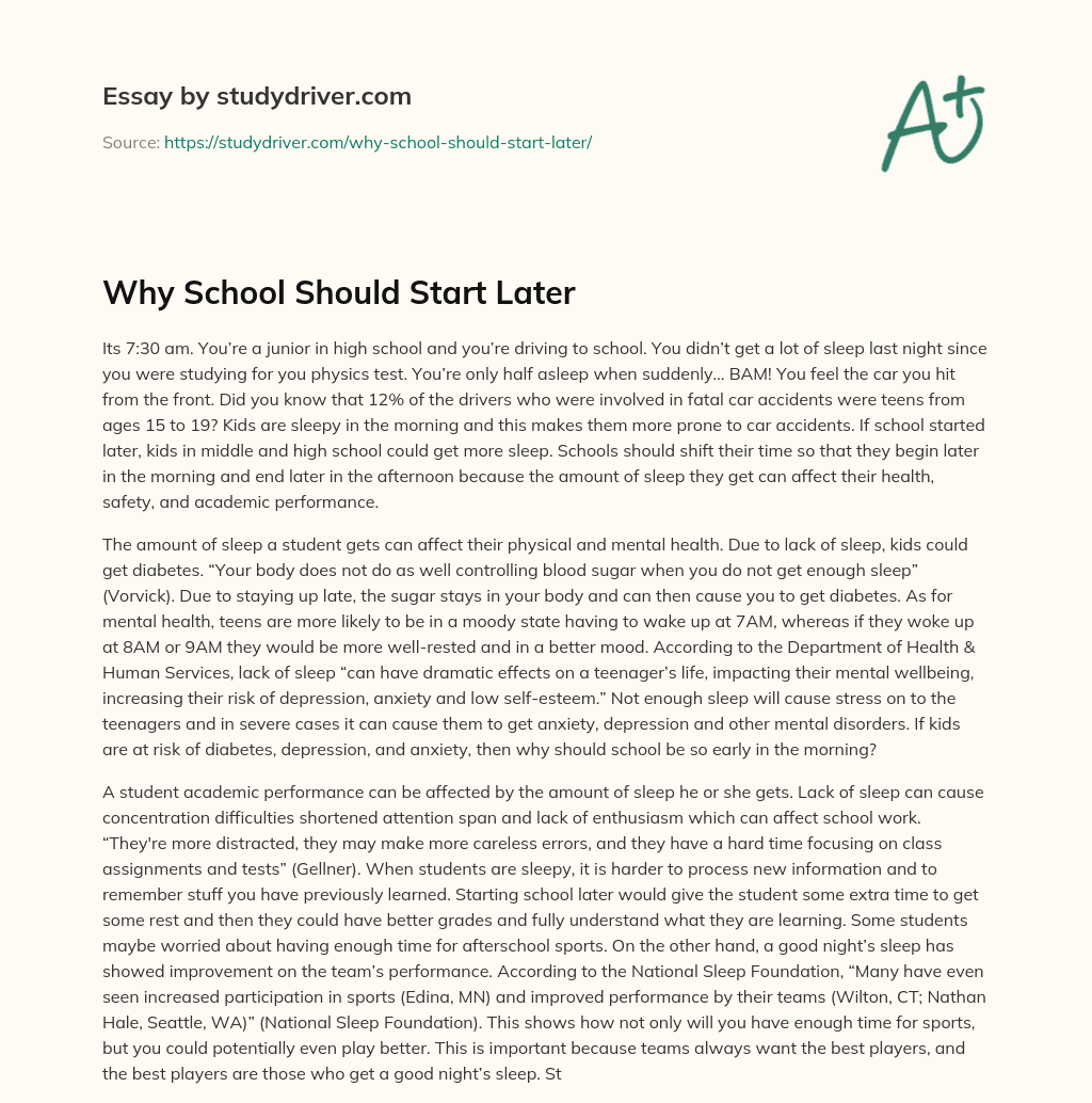 Why School should Start Later essay