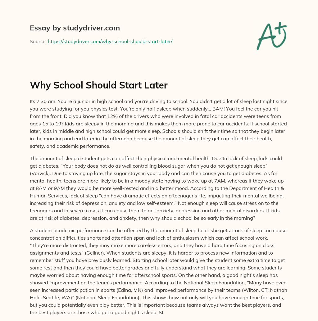 persuasive essay about why school should start later