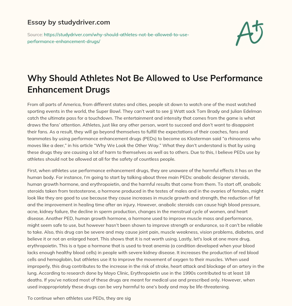Why should Athletes not be Allowed to Use Performance Enhancement Drugs essay