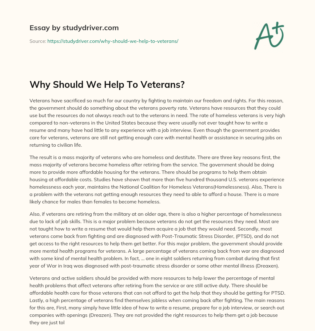 Why should we Help to Veterans? essay