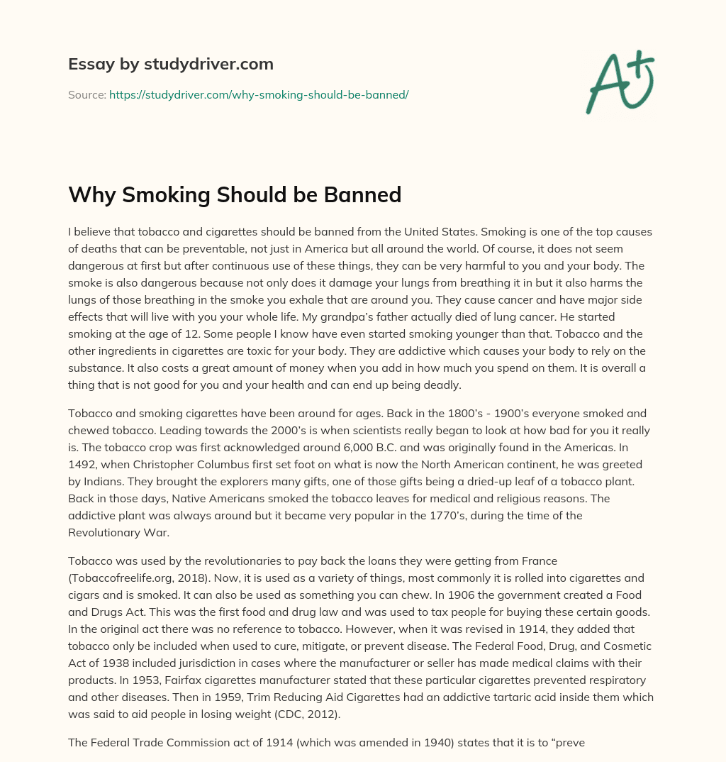 Why Smoking should be Banned essay