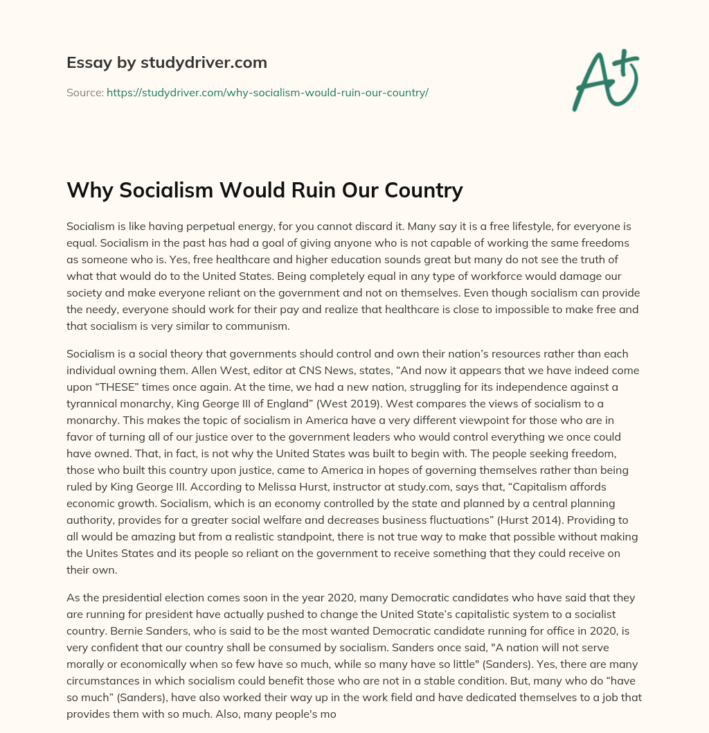 Why Socialism would Ruin our Country essay
