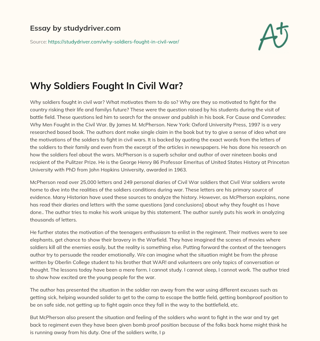 Why Soldiers Fought in Civil War? essay