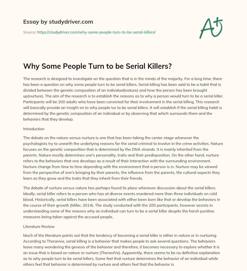 Why some People Turn to be Serial Killers? essay