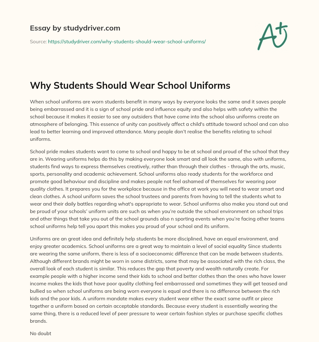 Why Students should Wear School Uniforms essay