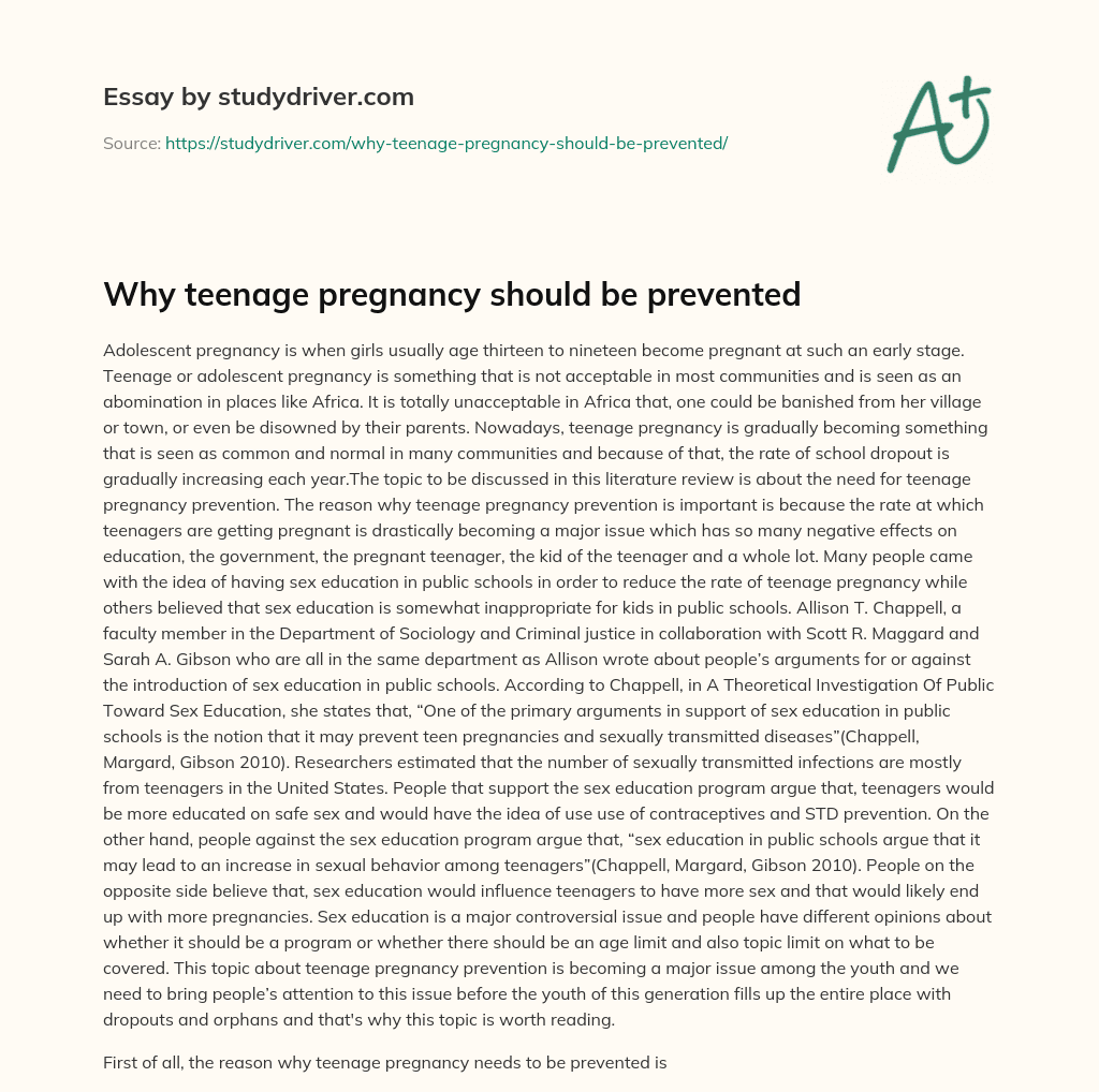 Why Teenage Pregnancy should be Prevented essay