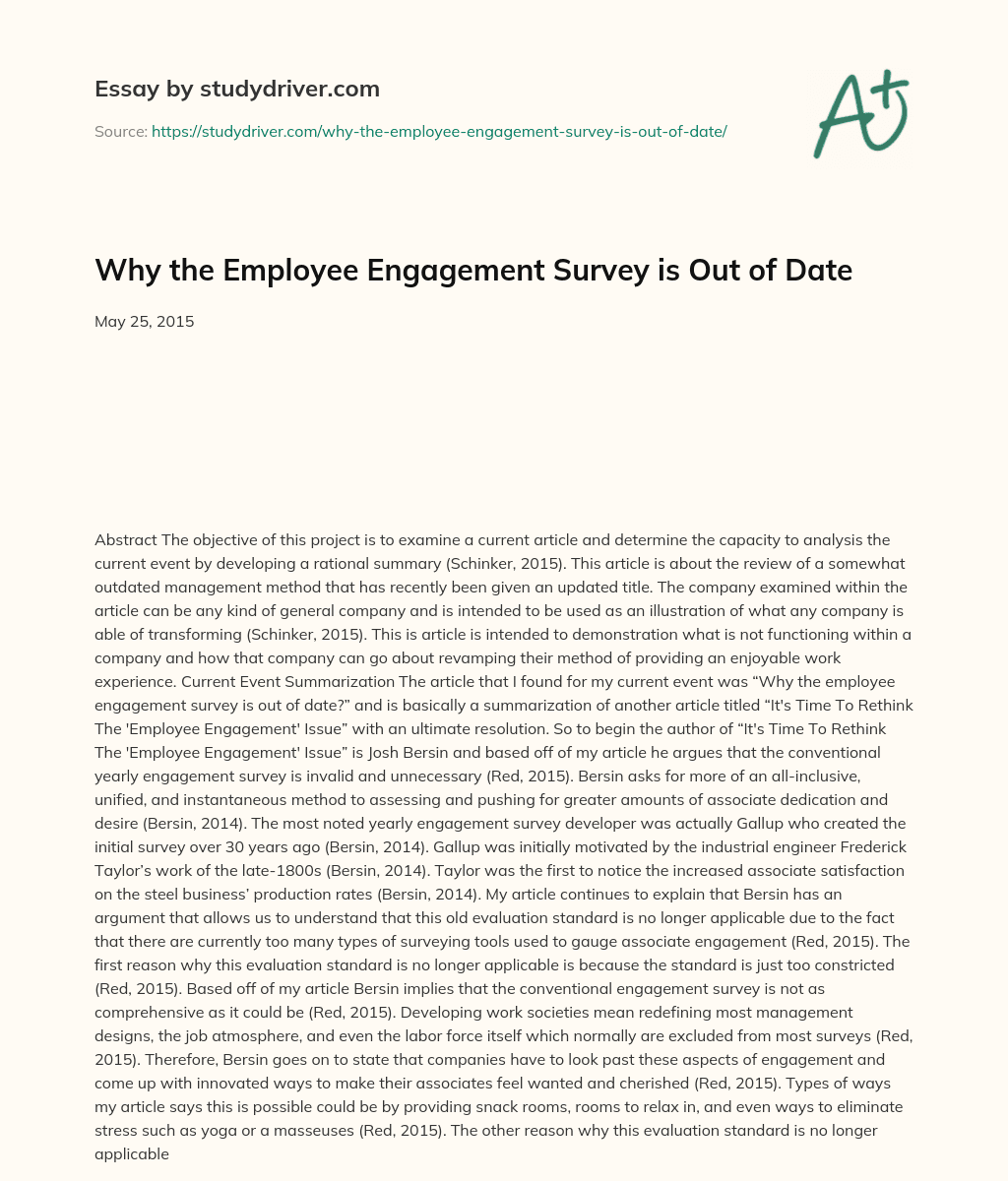 Why the Employee Engagement Survey is out of Date essay