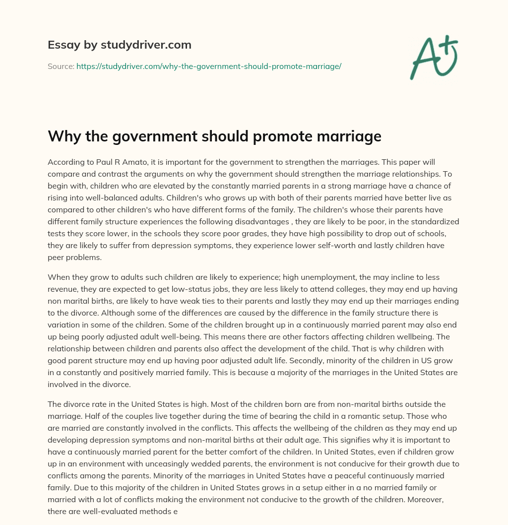 Why the Government should Promote Marriage essay