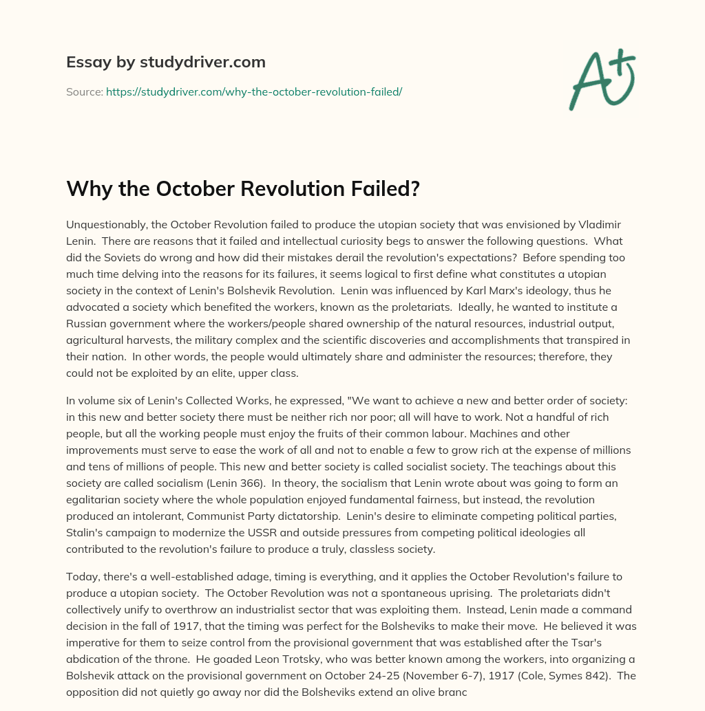 Why the October Revolution Failed? essay