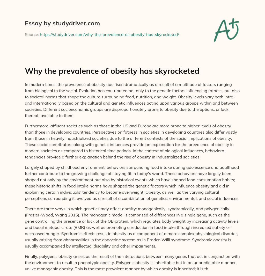 Why the Prevalence of Obesity has Skyrocketed essay
