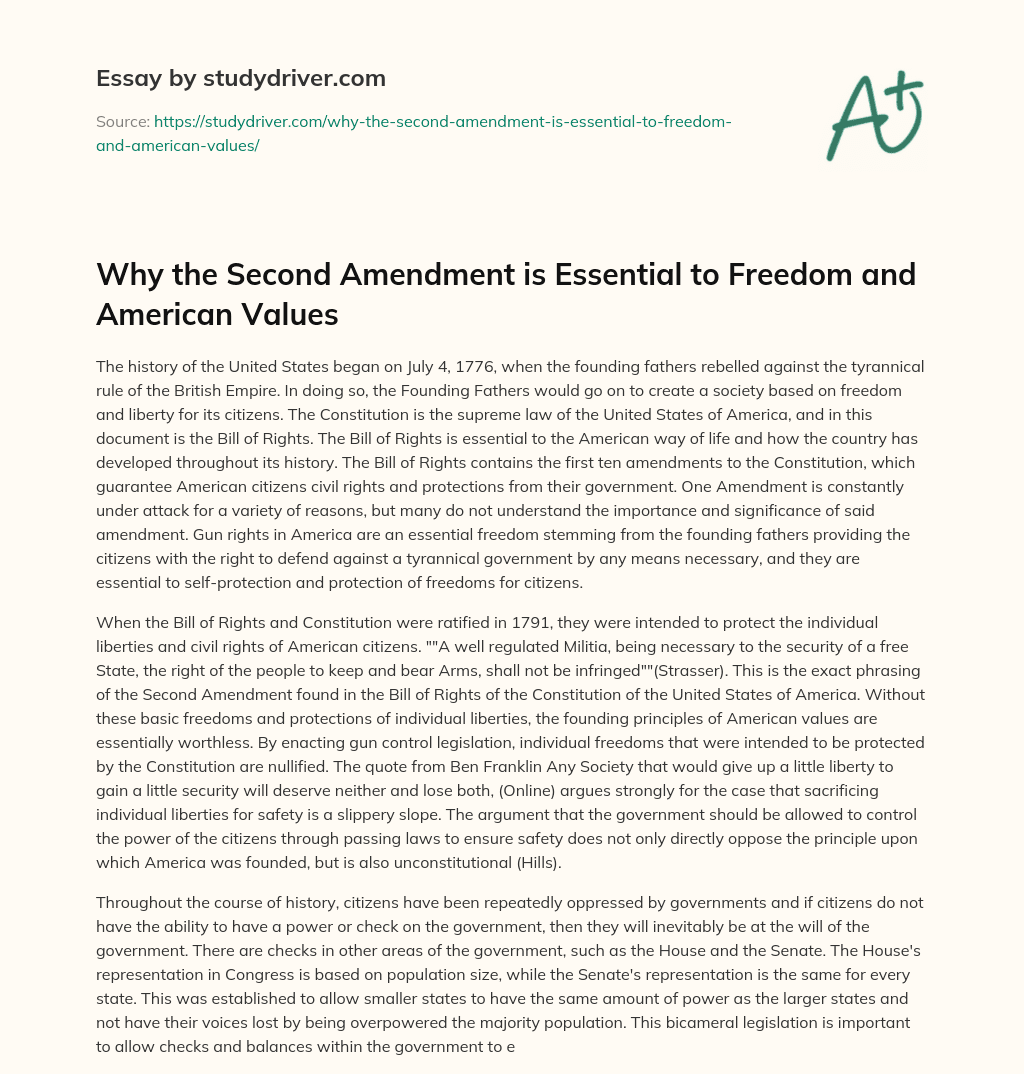 Why the Second Amendment is Essential to Freedom and American Values essay