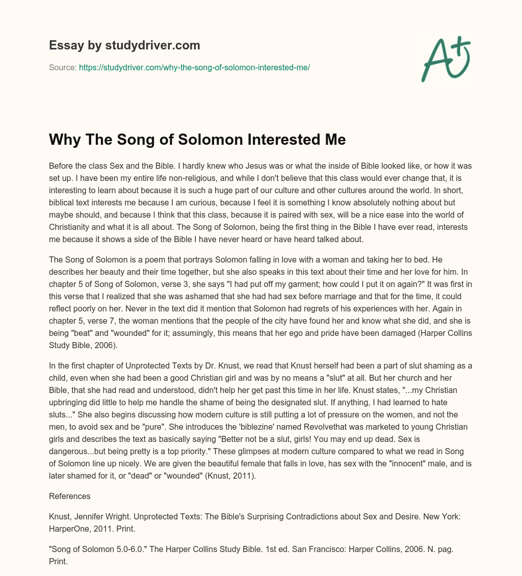 Why the Song of Solomon Interested me essay