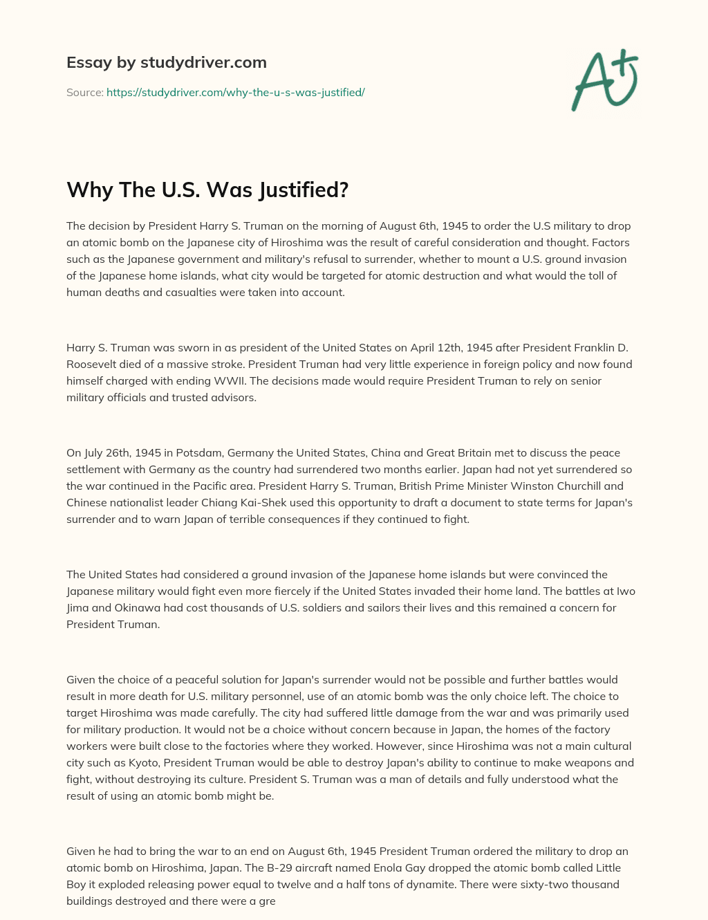 Why the U.S. was Justified? essay