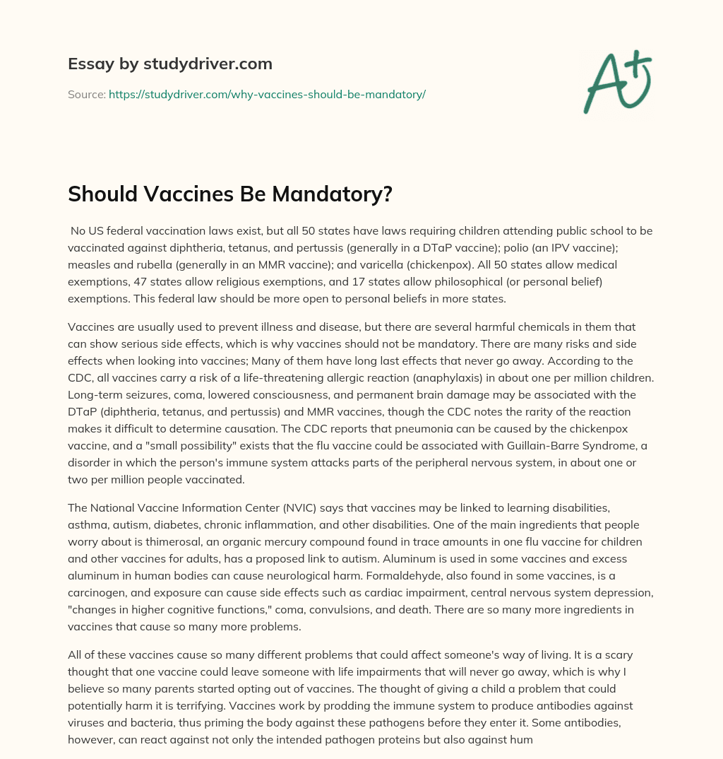 Should Vaccines be Mandatory? essay