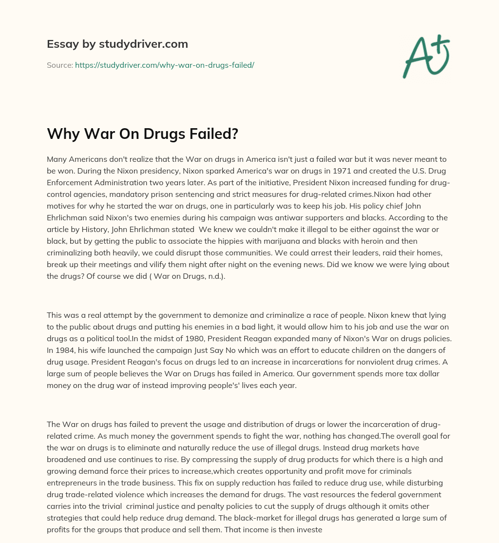 Why War on Drugs Failed? essay