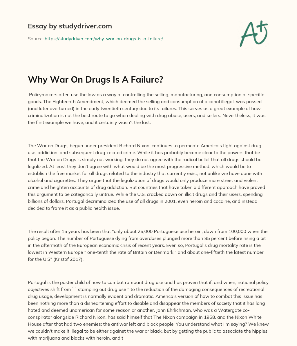 Why War on Drugs is a Failure? essay