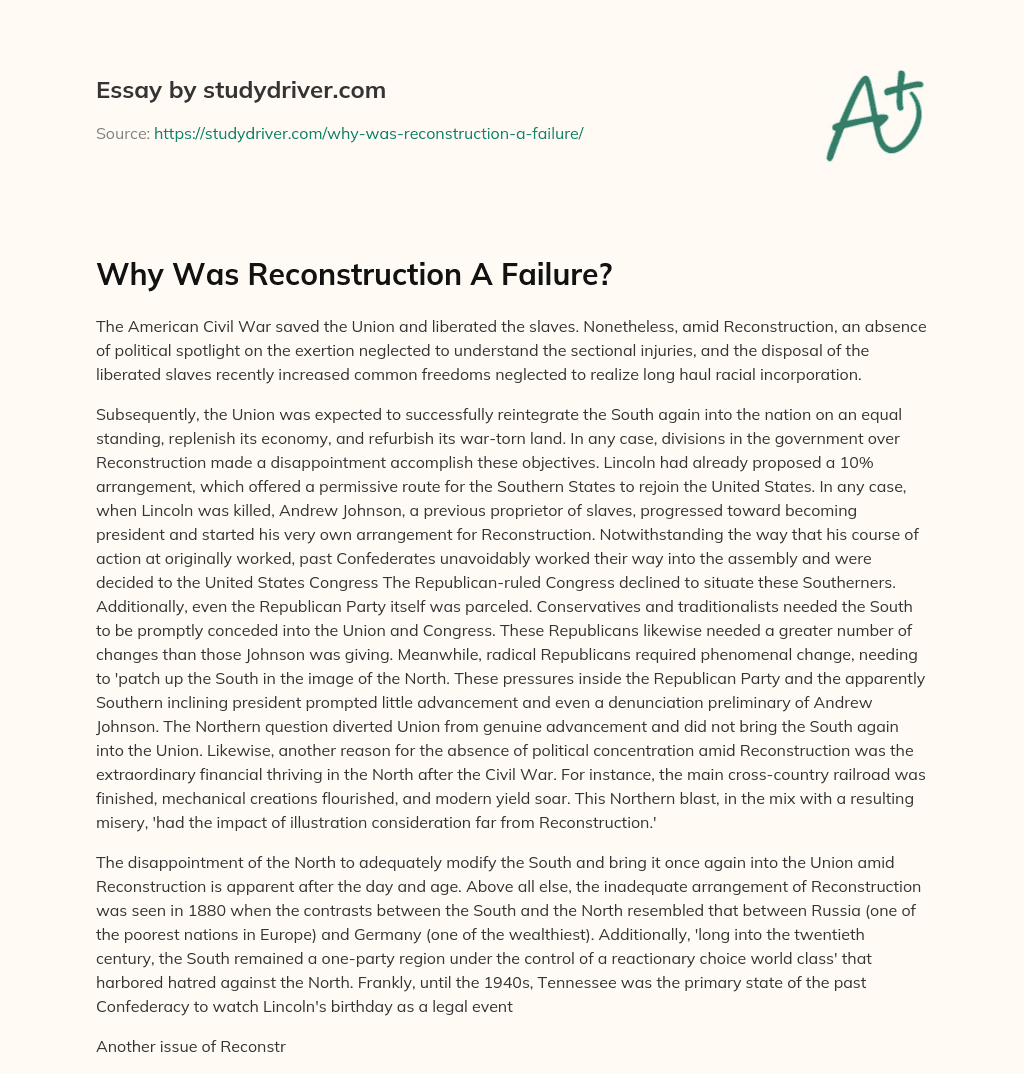 Why was Reconstruction a Failure? essay