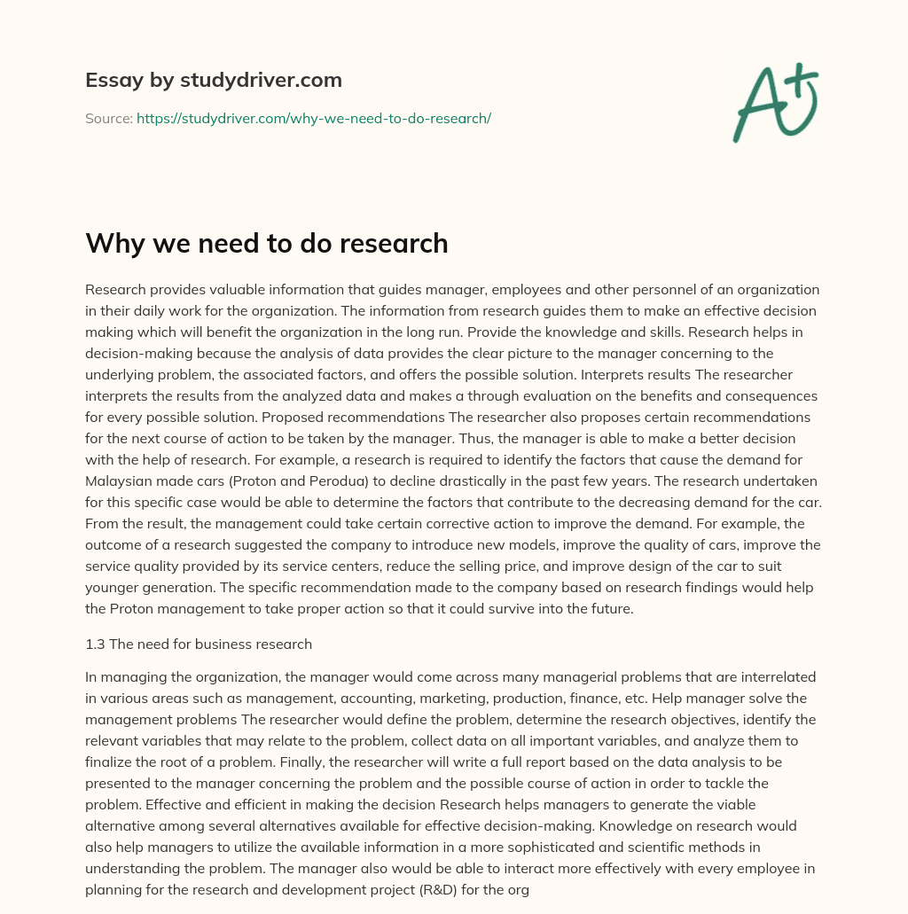 Why we Need to do Research essay