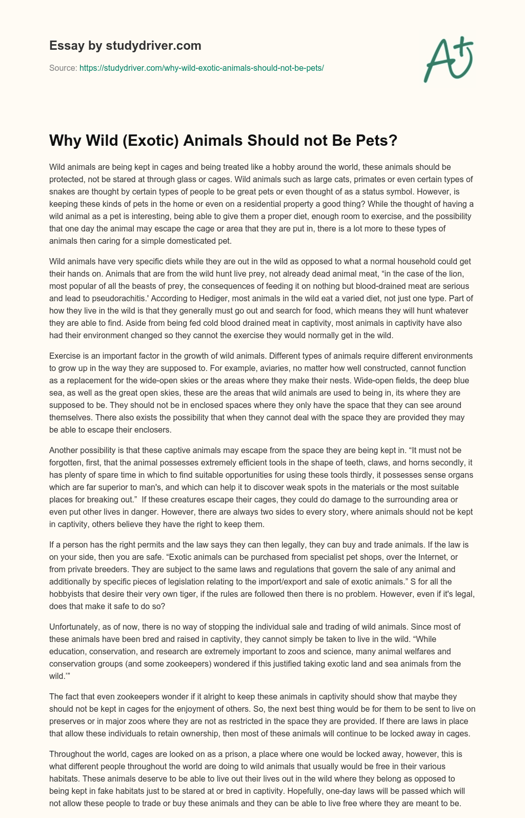 Why Wild Exotic Animals Should Not Be Pets Free Essay Example