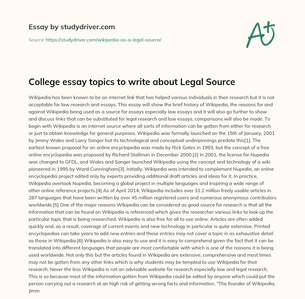 College Essay Topics to Write about Legal Source essay