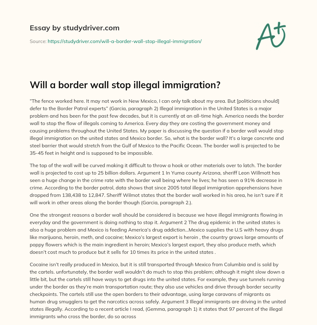 Will a Border Wall Stop Illegal Immigration? essay