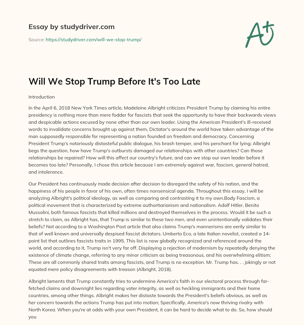Will we Stop Trump before it’s too Late essay