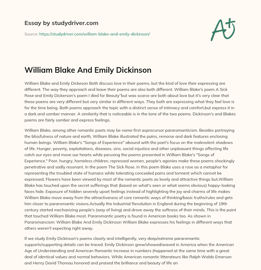 William Blake and Emily Dickinson essay