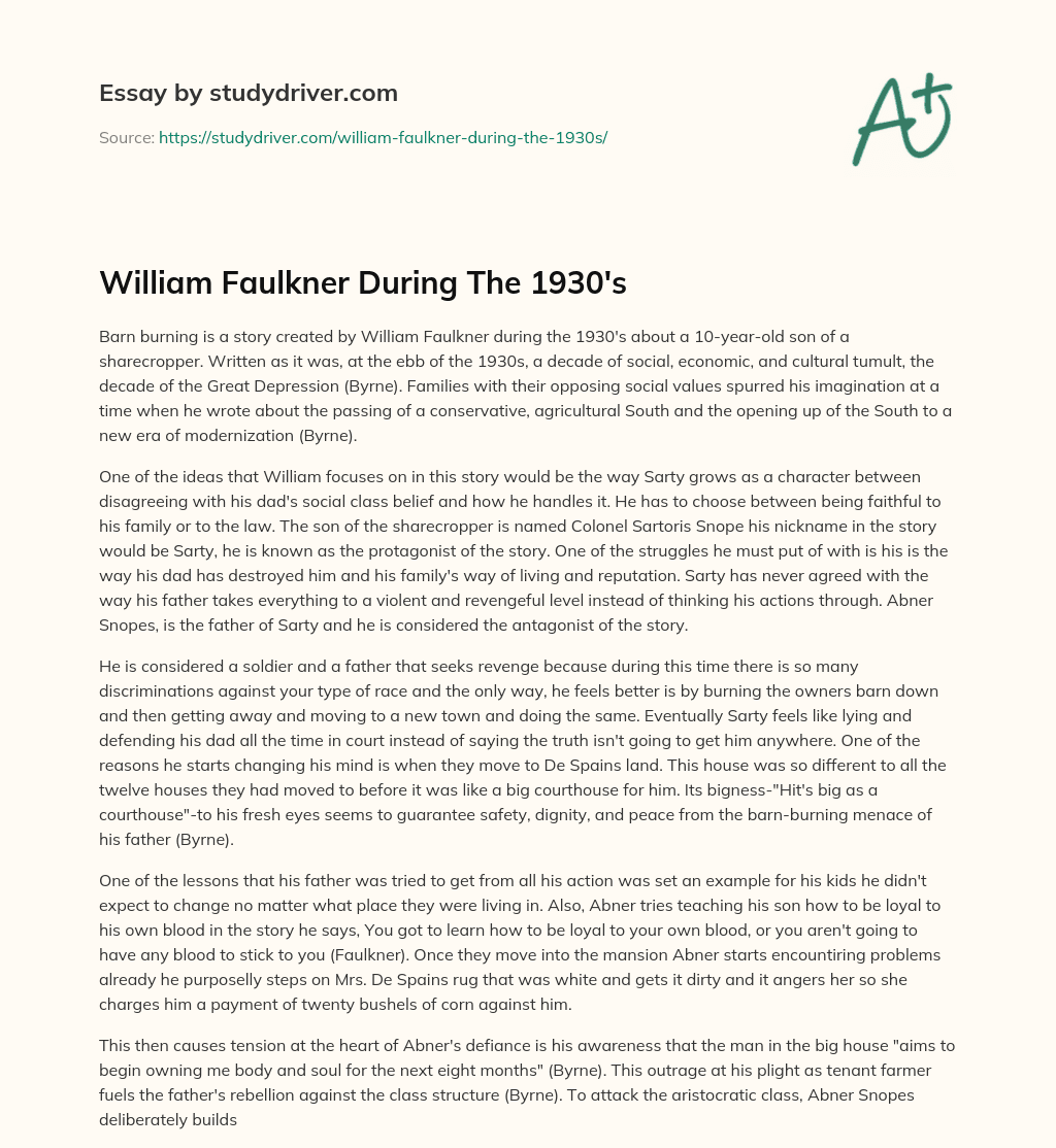 William Faulkner during the 1930’s essay