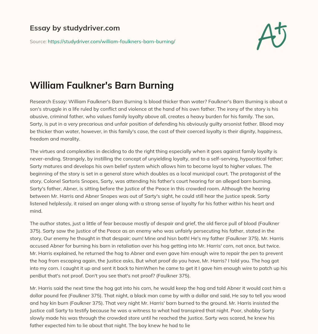William Faulkner’s Barn Burning essay
