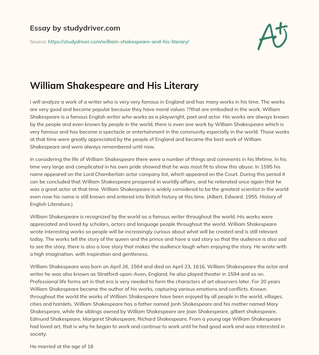 William Shakespeare and his Literary essay