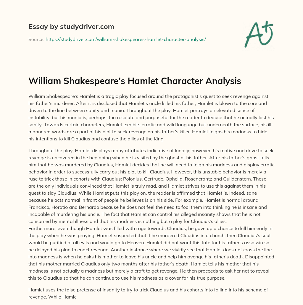 William Shakespeare’s Hamlet Character Analysis essay