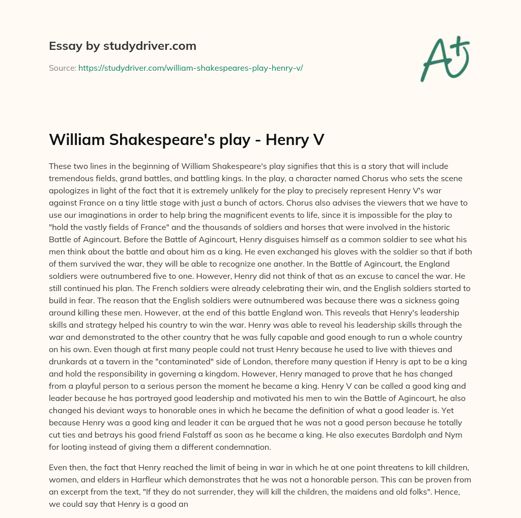 William Shakespeare’s Play – Henry V essay