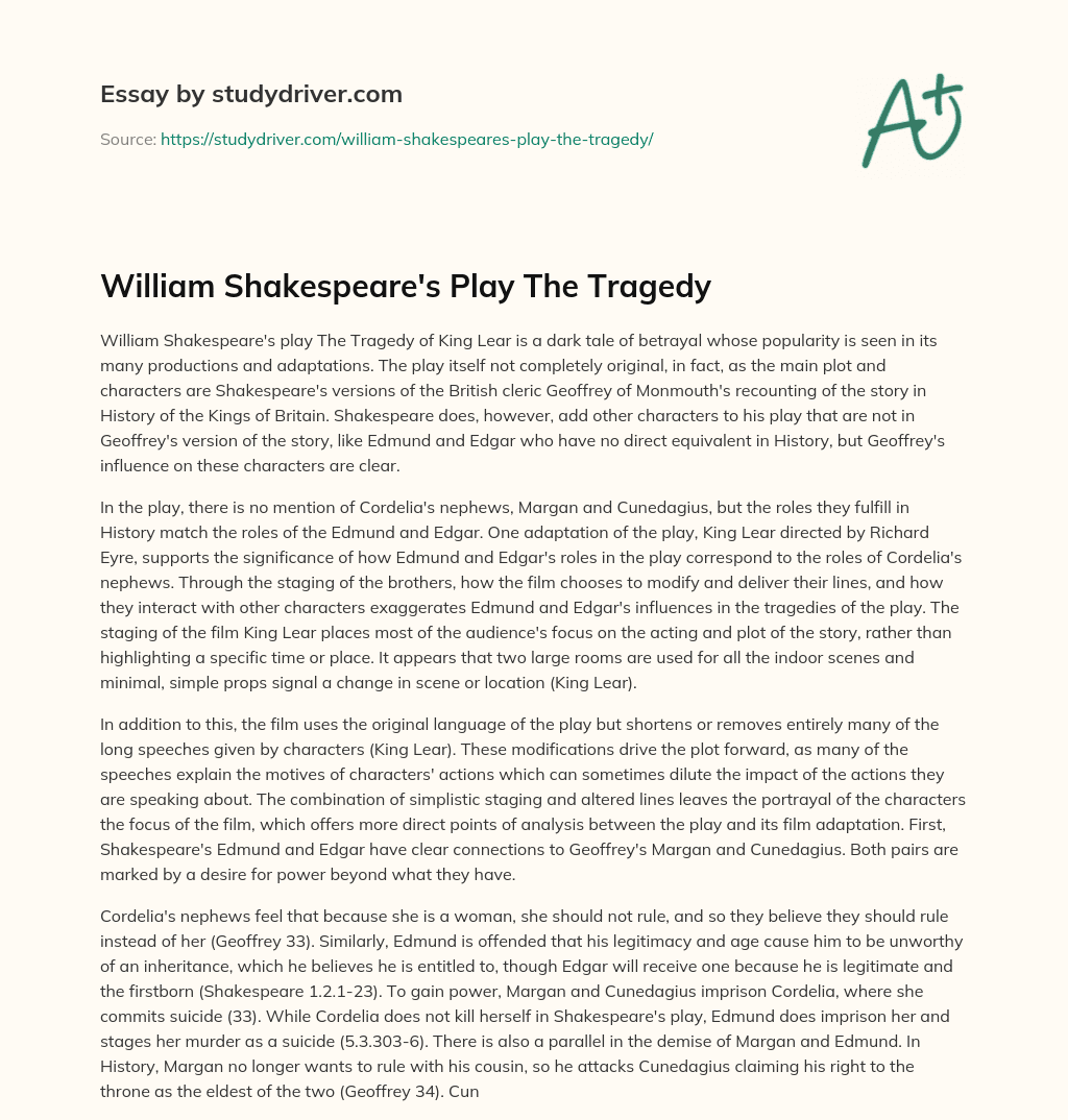 William Shakespeare’s Play the Tragedy essay