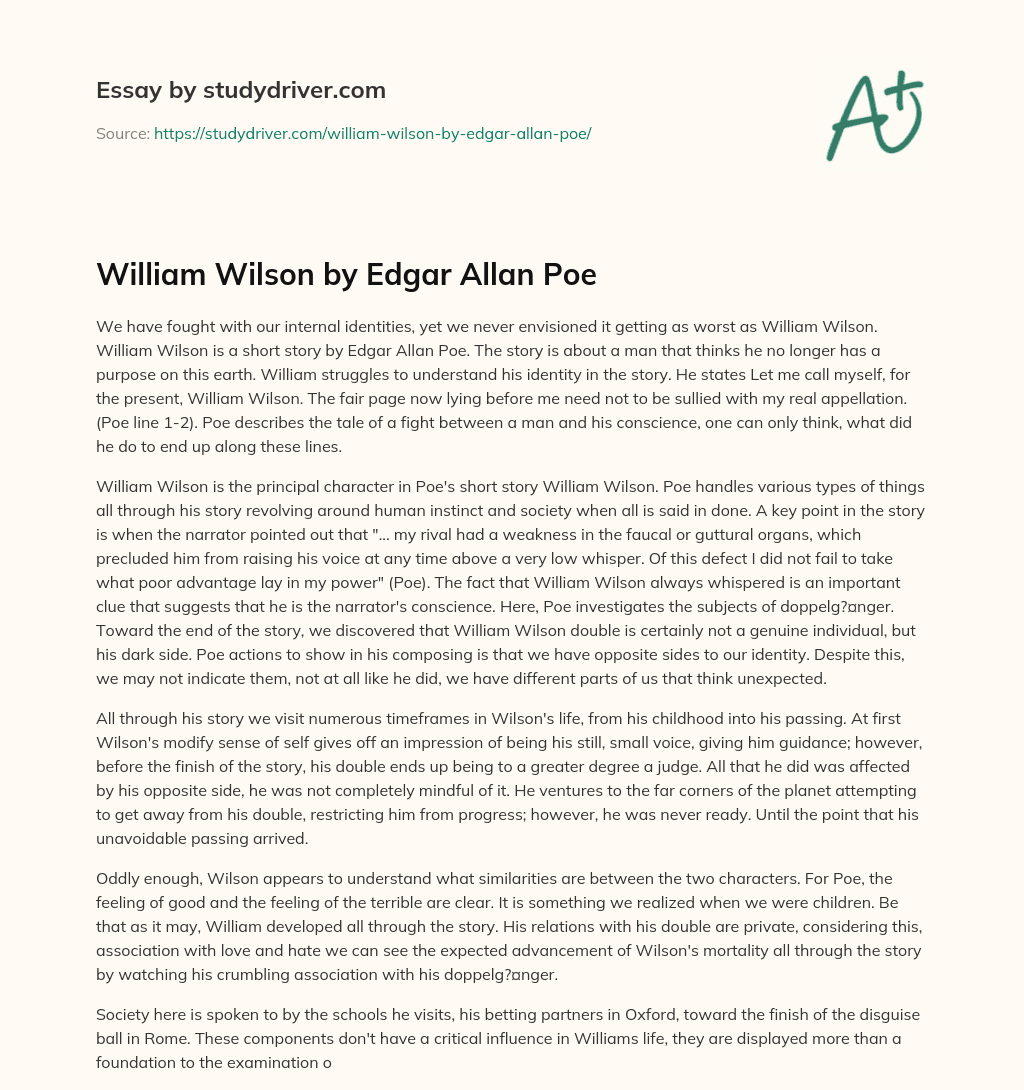 William Wilson by Edgar Allan Poe essay