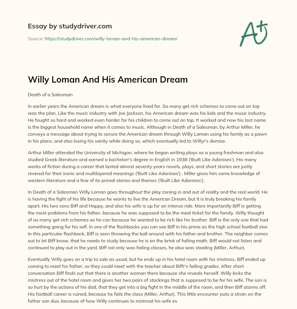 Willy Loman and his American Dream essay