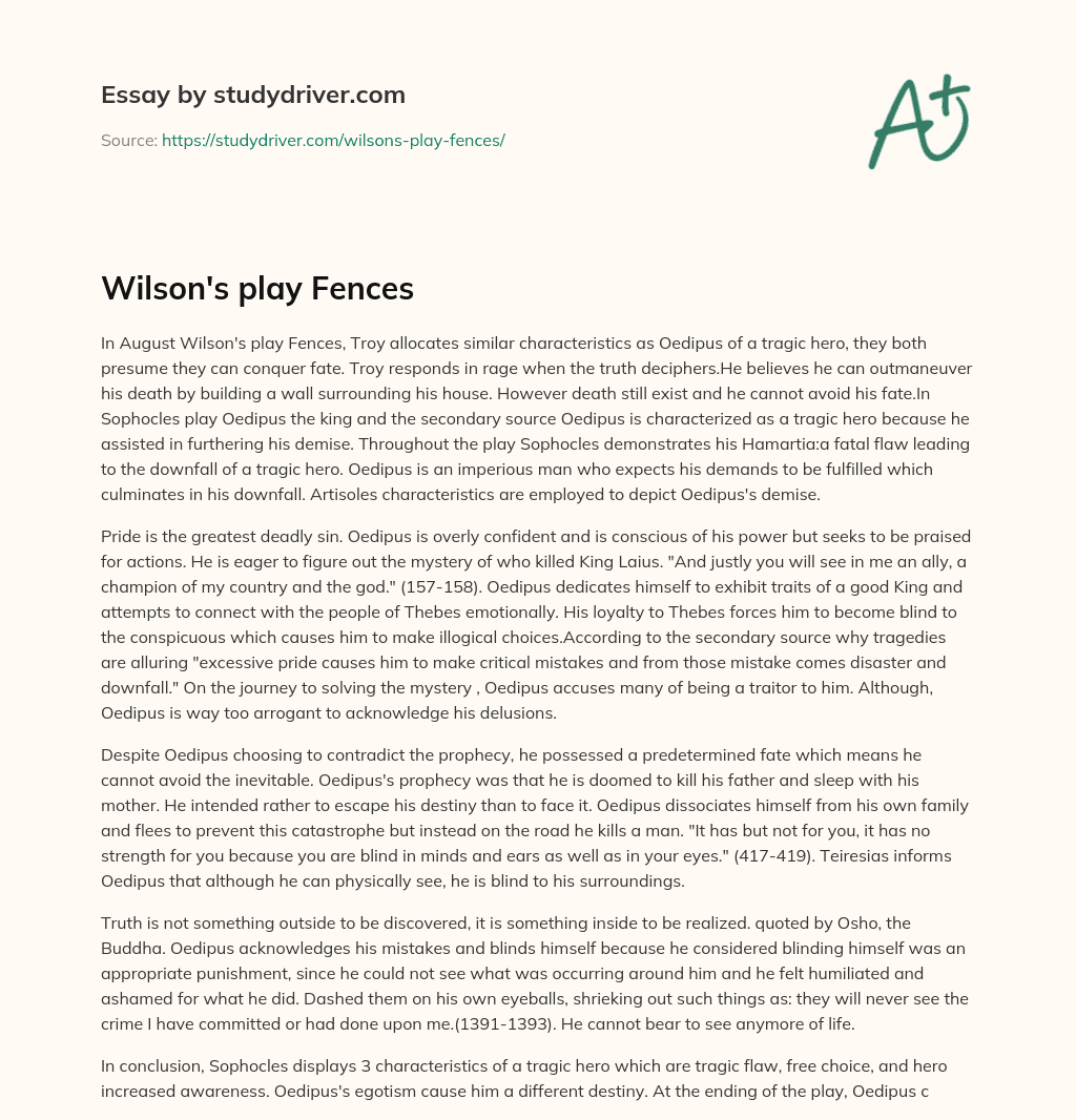 Wilson’s Play Fences essay