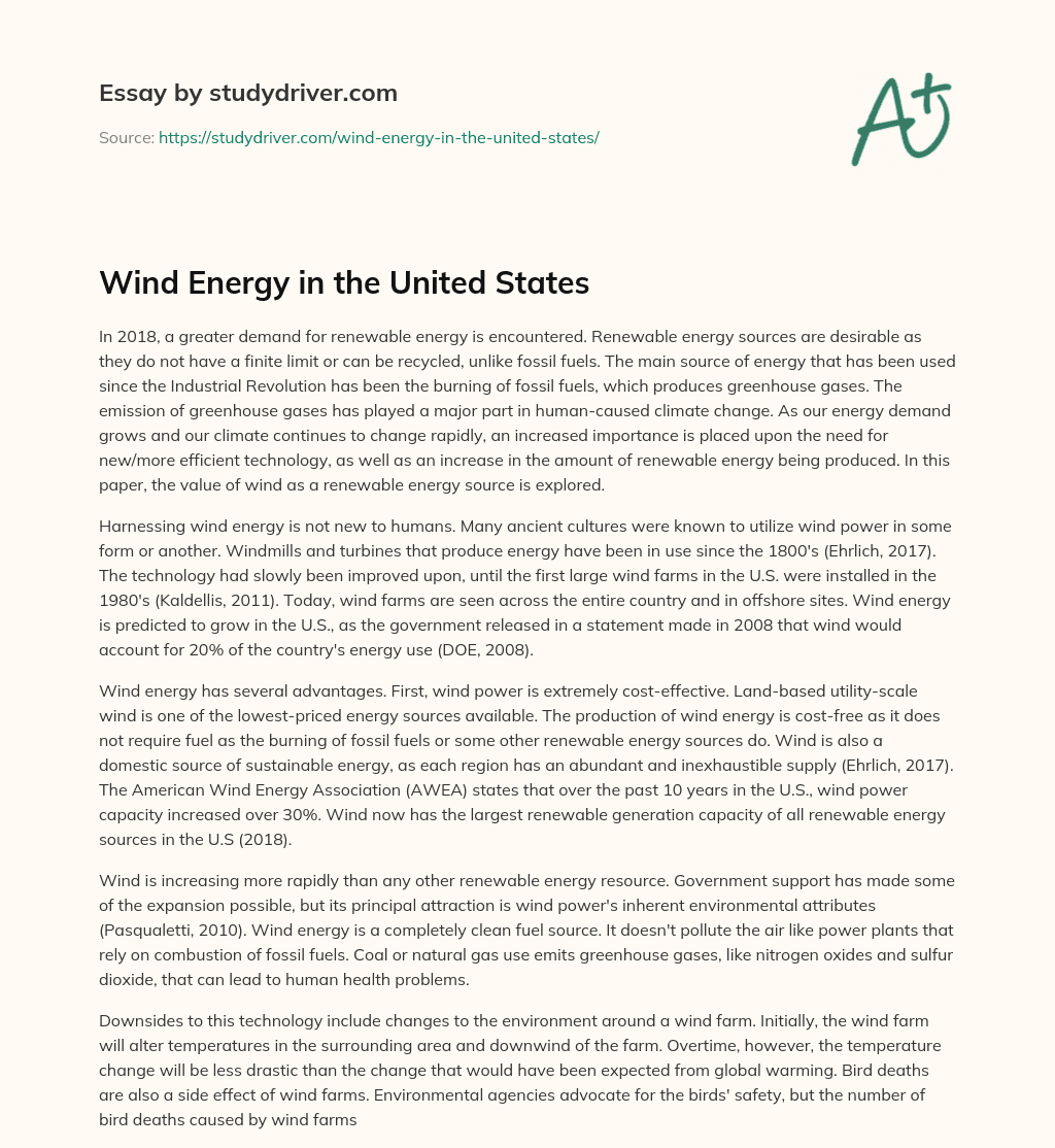 Wind Energy in the United States essay