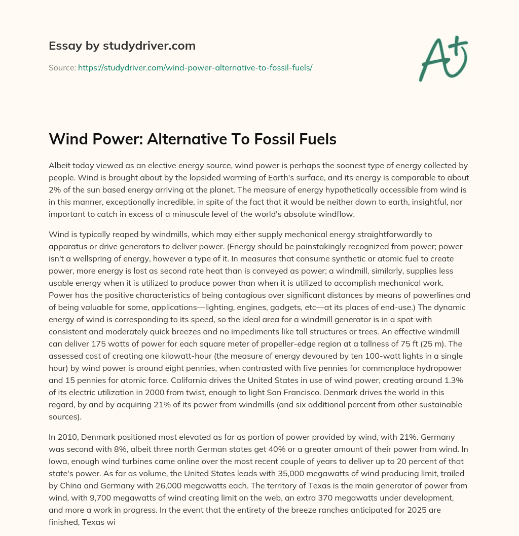 Wind Power:  Alternative to Fossil Fuels essay