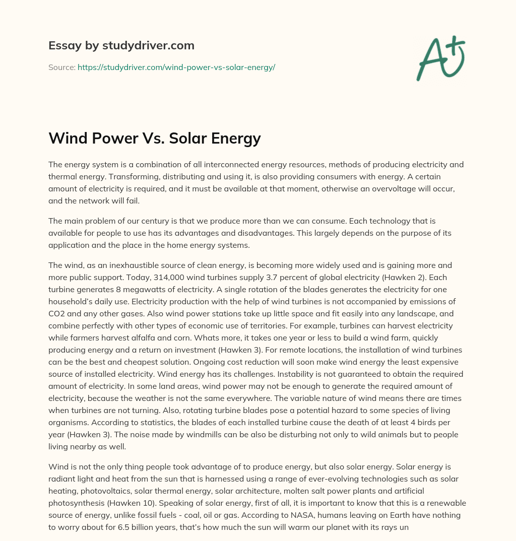 Wind Power Vs. Solar Energy essay