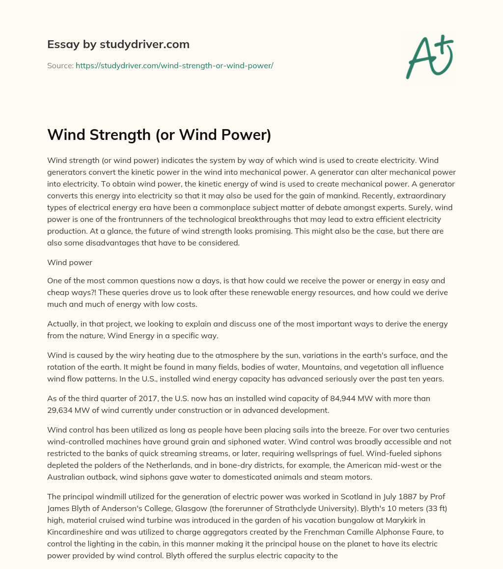 Wind Strength (or Wind Power) essay
