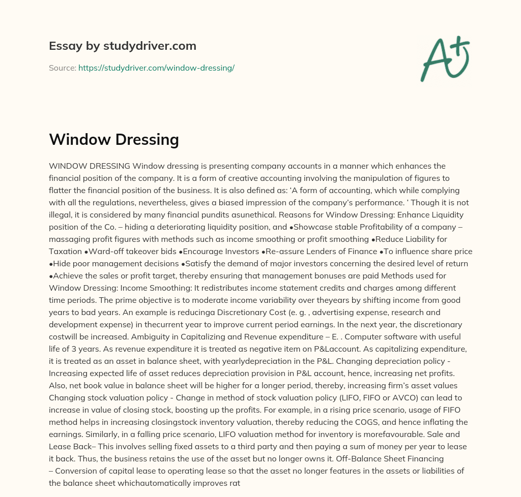 Window Dressing essay