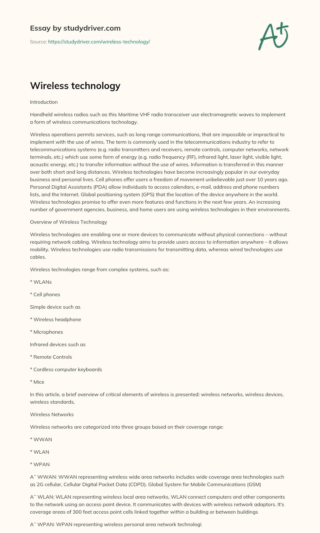 Wireless Technology essay