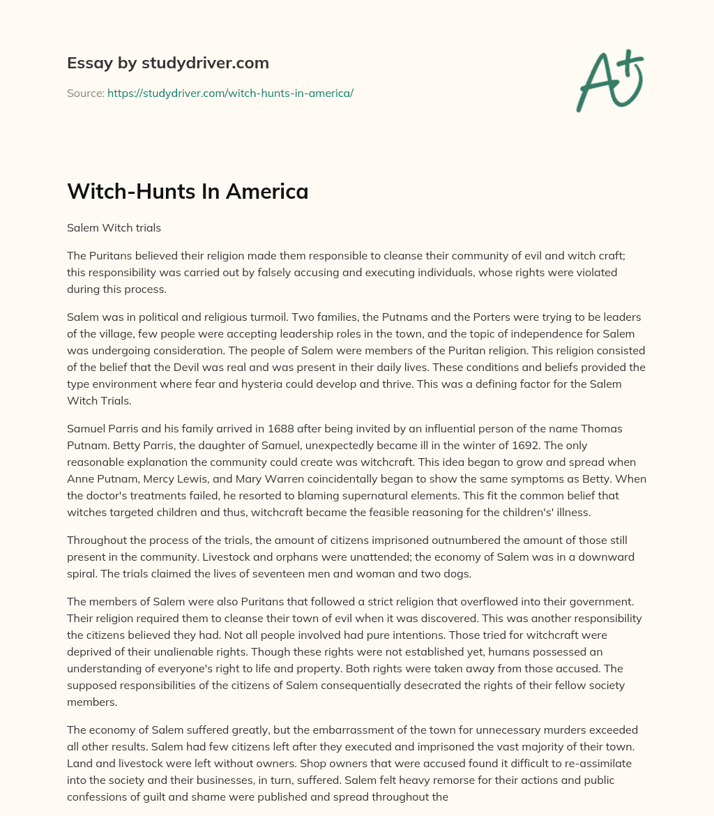 Witch-Hunts  in America essay
