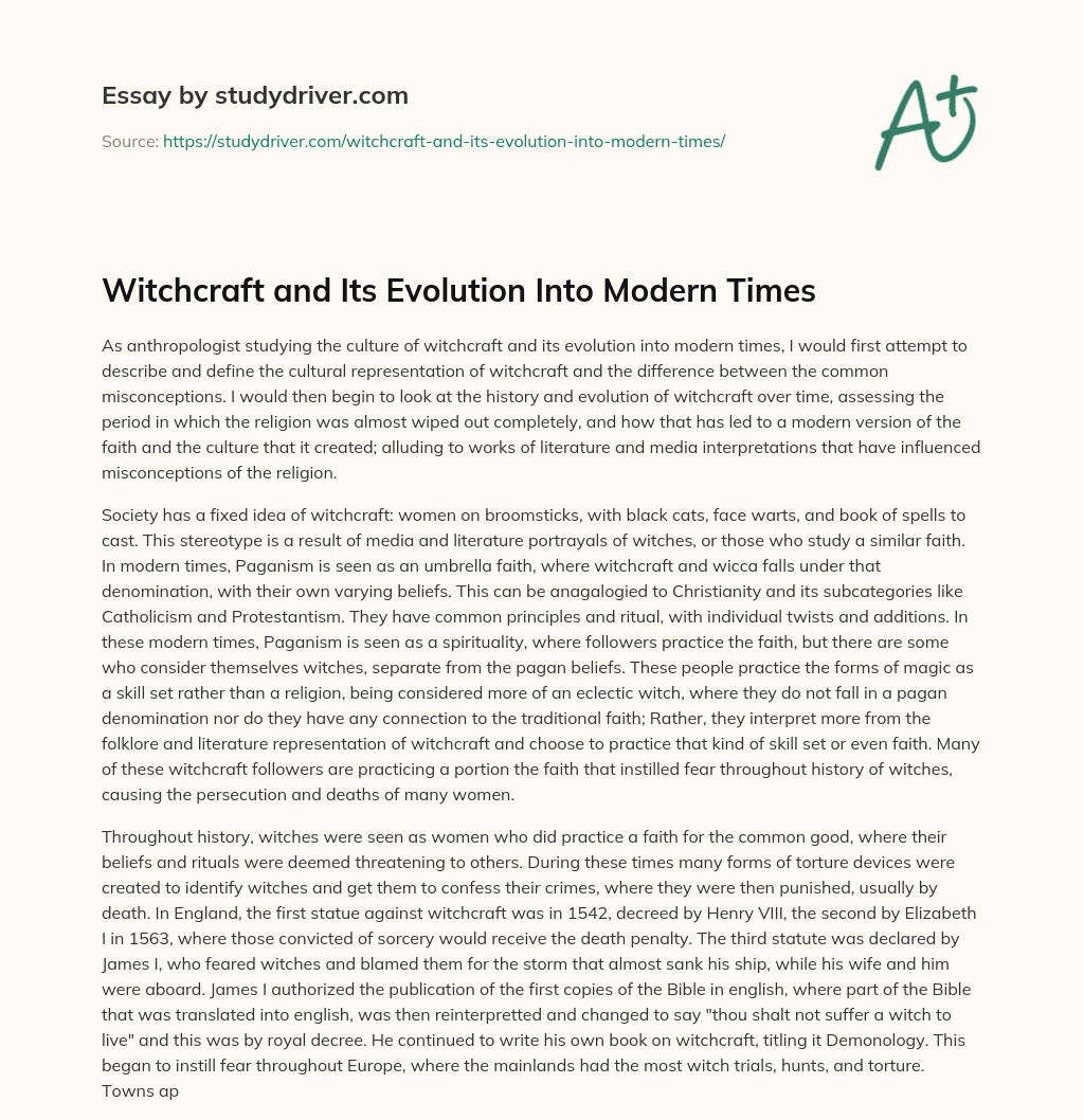 Witchcraft and its Evolution into Modern Times essay