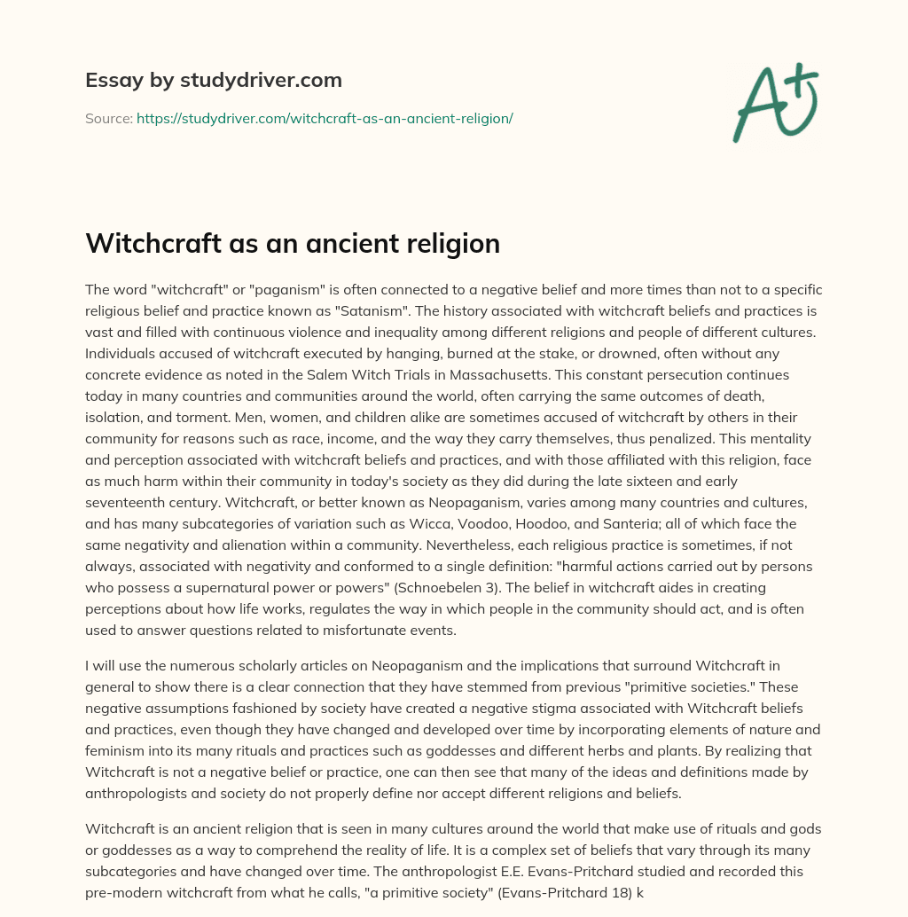 Witchcraft as an Ancient Religion essay